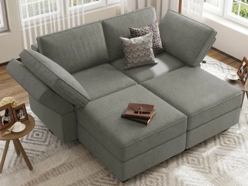 Miniatura 13 de Belffin - Sofá seccional modular con cama oculta, sofá seccional convertible para sala de estar. Sofá color gris claro