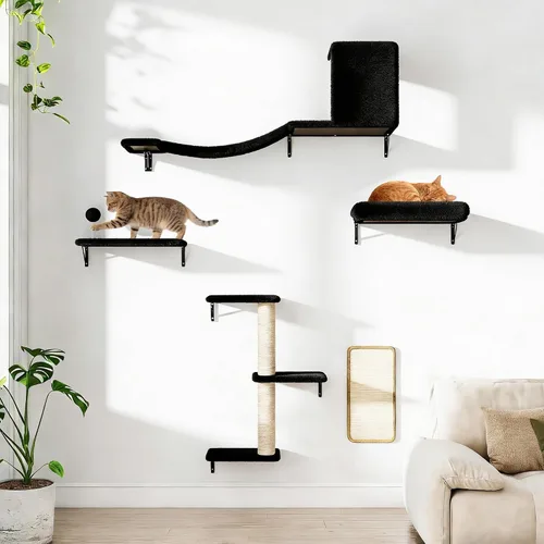Miniatura 7 de COZIWOW Muebles para gatos montados en la pared, estantes y perchas de pared para gatos, estantes flotantes para gatos para pared, juego de 5