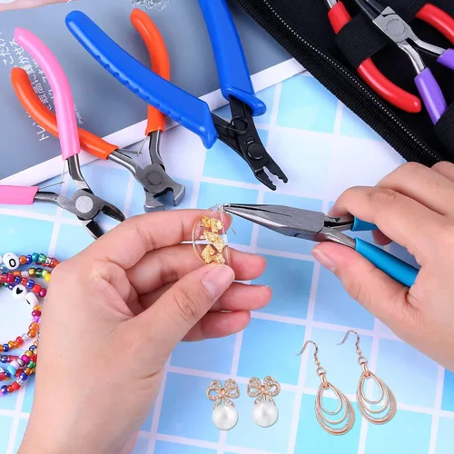 Miniatura 7 de Acejoz Kit de herramientas para hacer joyas: juego de 6 piezas, incluye punta redonda de aguja, cortadores de alambre, crimpadora y pinzas