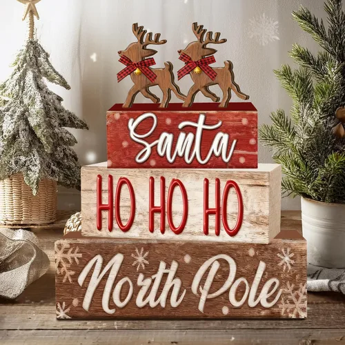 Miniatura 7 de 4 piezas de decoraciones navideñas para interiores – Decoración de mesa de alce de madera para el hogar – Centro de mesa de Navidad para mesa