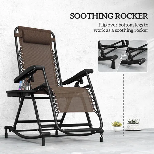 Miniatura 8 de Outsunny Mecedoras para exteriores, plegables, reclinables, de gravedad cero, mecedora de descanso con almohada, portavasos y soporte para teléfono