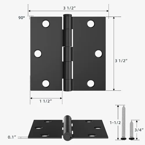 Miniatura 2 de HOSOM Paquete de 6 bisagras de puerta negras de 3.5 pulgadas con esquina cuadrada, bisagra de puerta interior negra mate para puerta de armario