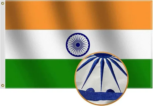 Bandera de la India resistente de 2 x 3 pies, pequeña, de nailon 210D de más larga duración, chakra bordado de Ashoka, extremos de mosca de cuatro