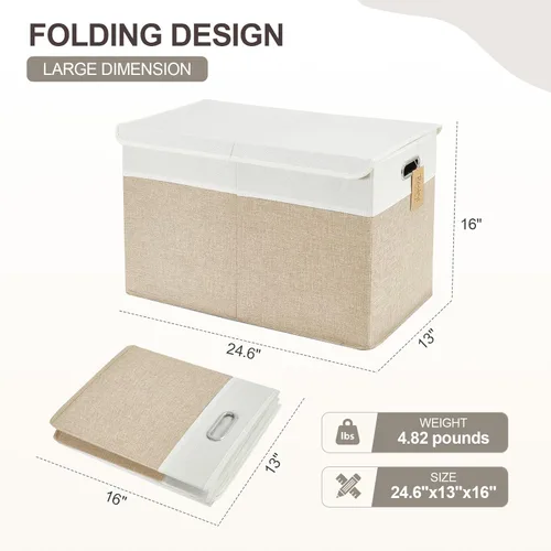 Miniatura 2 de Caja de juguetes grande con tapa abatible, contenedores organizadores de almacenamiento plegables con divisores y asas, cestas contenedoras