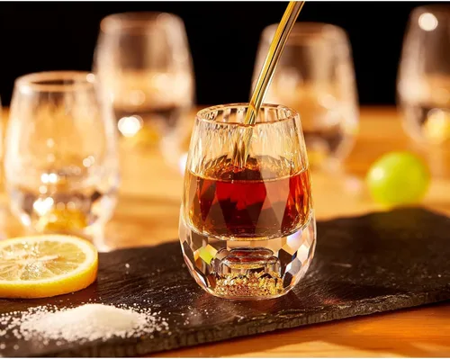 Miniatura 6 de DUJUST Vasos de chupito de diamante (1.5 onzas), juego de chupitos de cristal decorado con copos de hoja de oro de 24 quilates, vasos de chupito