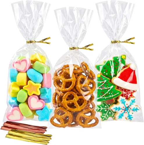 Miniatura 10 de Morepack Bolsas de celofán, 6 x 12 pulgadas, 200 bolsas de celofán con lazos para amarrarlas, de plástico, para poner postres, pastelería, dulces