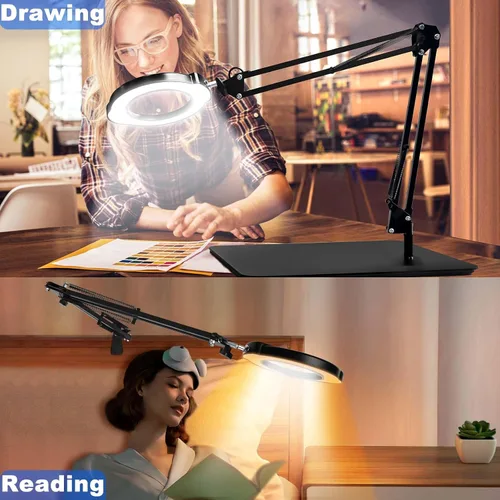 Miniatura 7 de Lupa de 15X con luz y abrazadera, lámpara de escritorio con lupa iluminada, lámpara LED con luz y abrazadera, 5 modos de color, 10 brillos