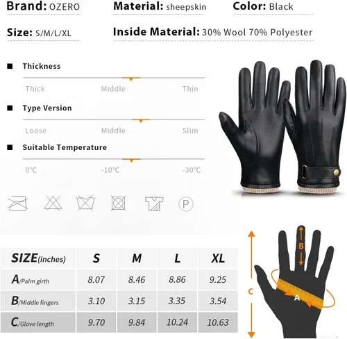 Miniatura 6 de OZERO Guantes de invierno para hombre, de piel de napa y cachemira, guantes de vestir para pantalla táctil, regalos térmicos para papá o marido