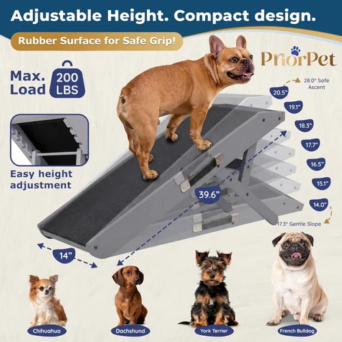 Miniatura 2 de Rampa para perros para sofá – Antideslizante, construcción resistente plegable rampa para perros – Soporta hasta 200 libras – Ajustable de 7'' a Gris