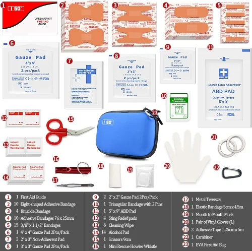 Miniatura 4 de I GO Kit de primeros auxilios compacto de 85 piezas, pequeño kit de supervivencia de emergencia personal para viajes, senderismo, camping, Negro