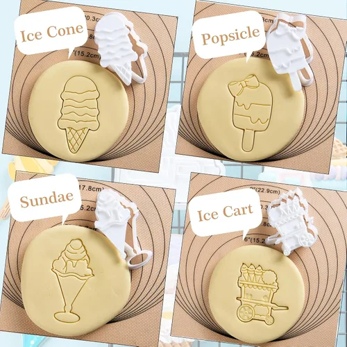 Miniatura 2 de Cortadores de galletas de helado con sello 3D PLA para decoración de pasteles de cocina, carrito, formas de paletas para niños, 3.5 pulgadas, sellos