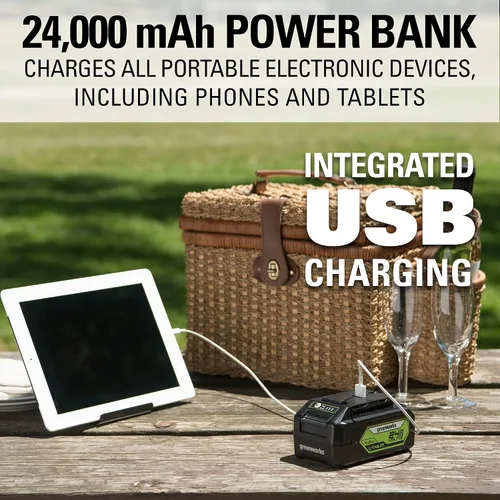 Miniatura 10 de Greenworks - Cortacésped inalámbrico de 24 V y 13 pulgadas (2 en 1), batería USB de 4.0 Ah (multipuerto USB) y cargador MO24B410 incluido