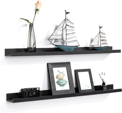 Miniatura 16 de Estantes flotantes negros para pared de 24 pulgadas con reborde, repisa moderna para cuadros, estantes de pared para fotos, decoración