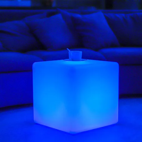 LOFTEK Mesa de cubo con luz LED de 20 pulgadas, luz de silla de cubo grande, 16 colores RGB con asiento de cubo brillante con control remoto