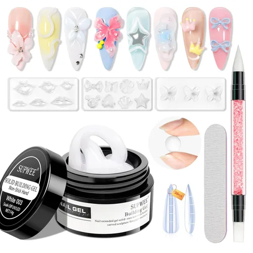 Gel de Escultura 3D Blanco para Uñas, Arte de Uñas en Gel 3D Antiadherente para Extensión de Uñas Geles de Moldeado de Escultura con Arte de Uñas de