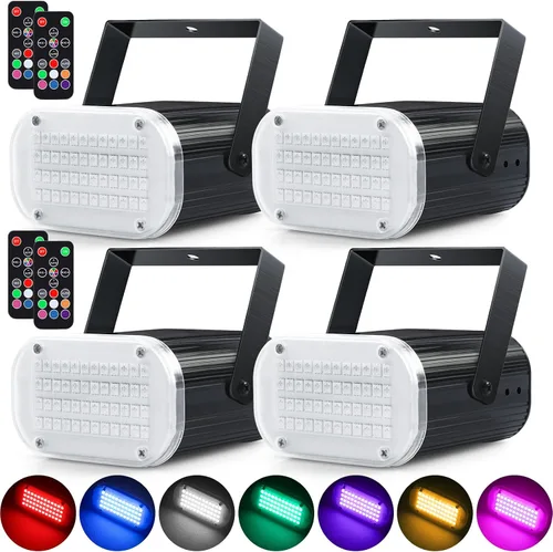Miniatura 7 de Luditek Paquete de 3 luces estroboscópicas LED de 48 LED para Halloween, luces de fiesta de discoteca activadas por sonido multicolor con control