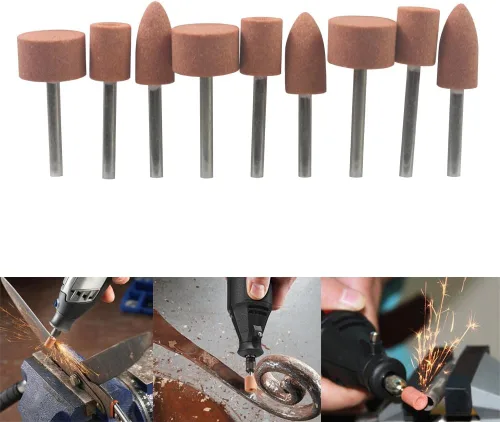 Tallando Expert 9 piezas piedra montada abrasiva para herramientas rotativas Dremel molienda piedra cabeza rueda accesorios Dremel vástago 1/8