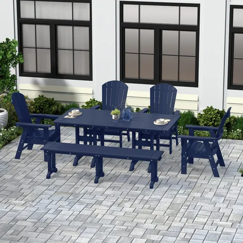Miniatura 18 de WestinTrends Dylan Adirondack - Juego de 6 mesas y sillas de comedor para exteriores para todo tipo de clima, mesa y sillas de patio de madera