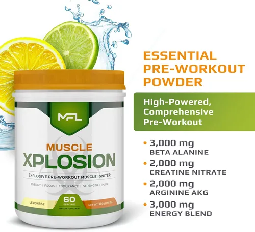 Miniatura 6 de MFL Muscle Xplosion Pre-entrenamiento 0 azúcar endulzado con stevia totalmente natural 60 porciones (limonada)