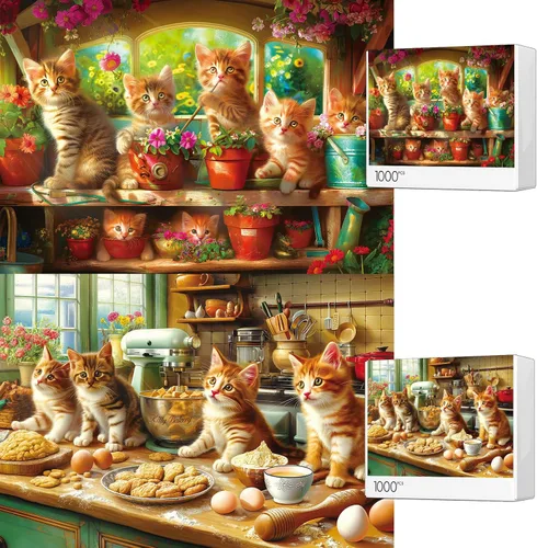 Miniatura 13 de Rompecabezas de 1000 piezas, rompecabezas para adultos, gatos divertidos, gatitos, mascotas, amantes de los animales, rompecabezas imposible difícil