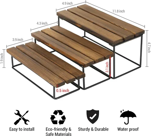 Miniatura 2 de MyGift Soporte elevador de exhibición de madera, estante de exhibición de mesa rústico de 3 niveles para minoristas, proveedores, organizador