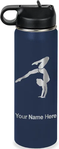 Miniatura 49 de LaserGram Botella de agua personalizada, soporte de mano de gimnasta, acero inoxidable de doble pared aislada al vacío con popote superior, regalo
