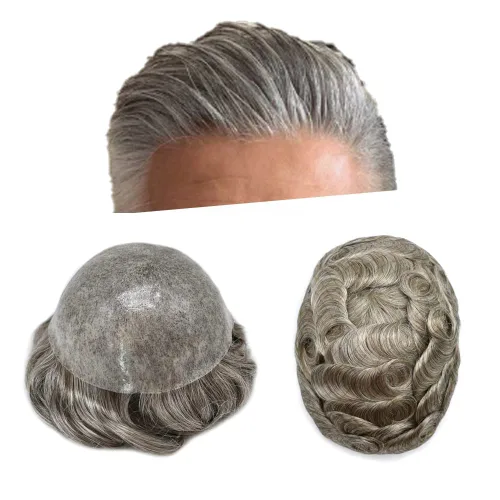 Miniatura 22 de Toupee - Sistema de reemplazo de cabello humano para hombre, 0.004 in, inyectado, piel de polietileno, piezas de pelo para hombre, 6 x 8 pulgadas