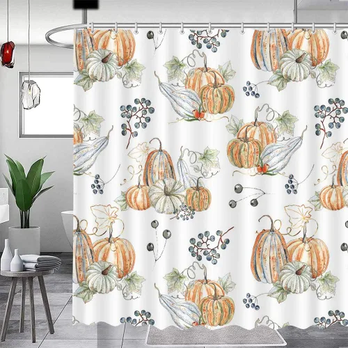 Miniatura 6 de MEHOFOND Cortinas de ducha de calabaza de otoño para baño, cortina de ducha floral de otoño, cortinas de ducha para decoración de baño, cortinas