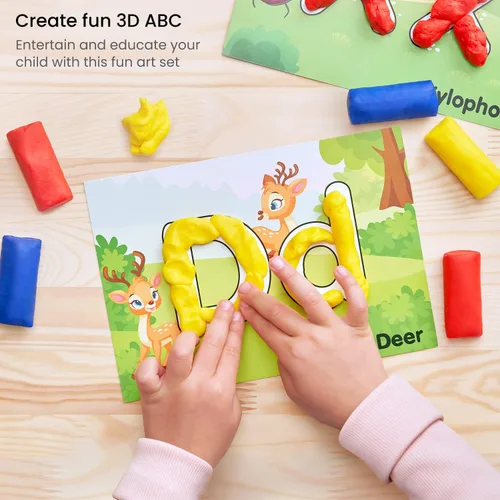 Miniatura 4 de Arteza Kids Play Dough, kit de aprendizaje del alfabeto, 30 piezas de arcilla seca al aire, 0.8 onzas, rojo, amarillo y azul, 26 tarjetas
