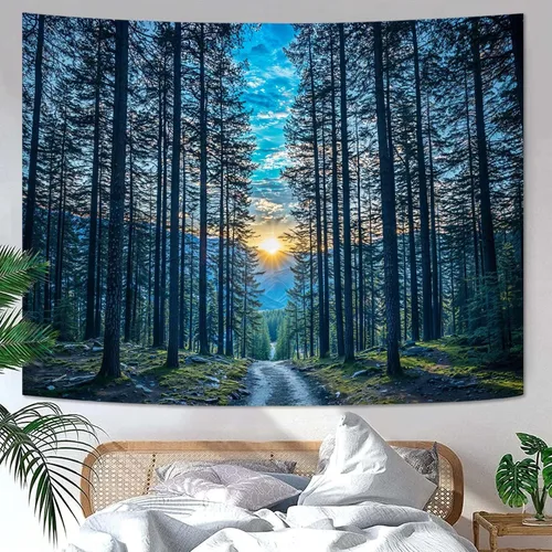 Miniatura 13 de Zussun Tapiz de Bosque Natural de Montaña Tapiz Verde de Pino Luz Solar Selva para Dormitorio Estético Planta Paisaje de Montaña Tapices Pequeños