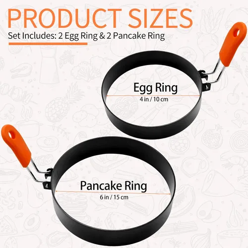Miniatura 2 de Juego de 4 anillos profesionales para huevos, moldeadores de panqueques de plancha de acero inoxidable, moldes redondos para huevos fritos con mango