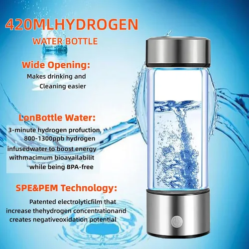Miniatura 2 de Generador de botellas de agua de hidrógeno, paquete de 2 unidades 2025 w SPE/PEM Tech, ionizador de agua hidrogenado portátil, máquina de agua