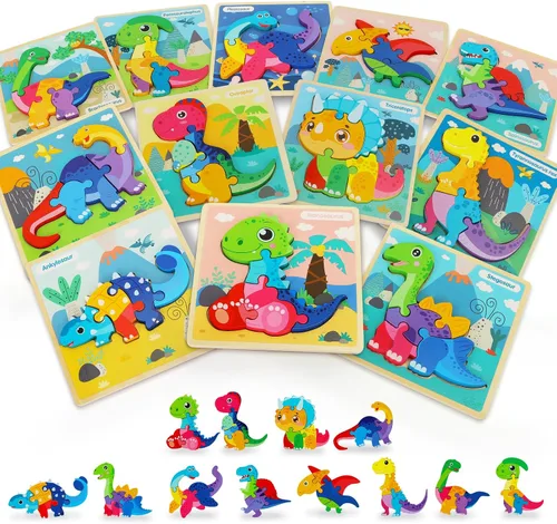 Miniatura 9 de TOY Life - Rompecabezas de madera para niños pequeños de 2 a 4 años, paquete de 6 rompecabezas de dinosaurios para niños pequeños de 1 a 3 años