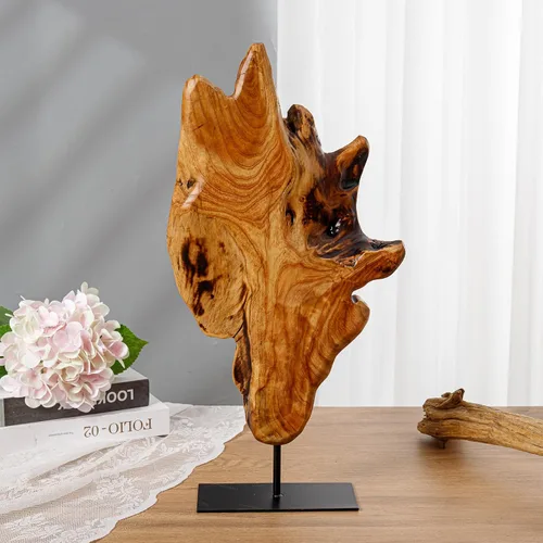 Miniatura 2 de Escultura irregular de madera de raíz tallada a mano, escultura abstracta de pie para decoración del hogar, estatua de mesa con borde natural
