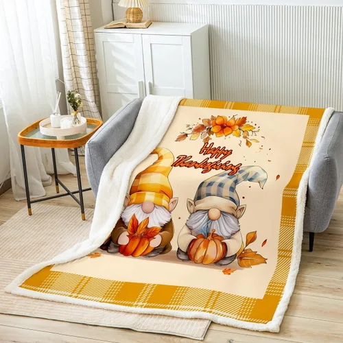 Miniatura 8 de Manfei Manta de otoño con diseño de hojas de calabaza, dibujos animados, arcoíris, zorro, oso, ciervo, para niños y niñas, manta de cosecha de otoño