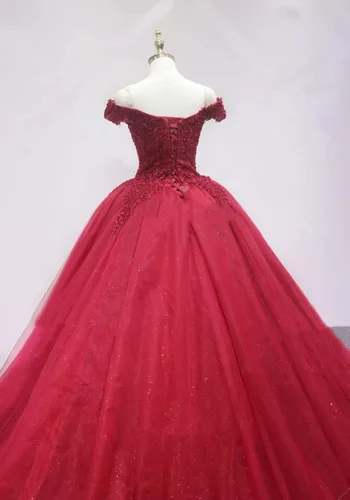 Miniatura 4 de XYAYE Vestidos de quinceañera de tul hinchado para mujer, vestido de fiesta con hombros descubiertos, vestidos de fiesta de encaje, dulces 15