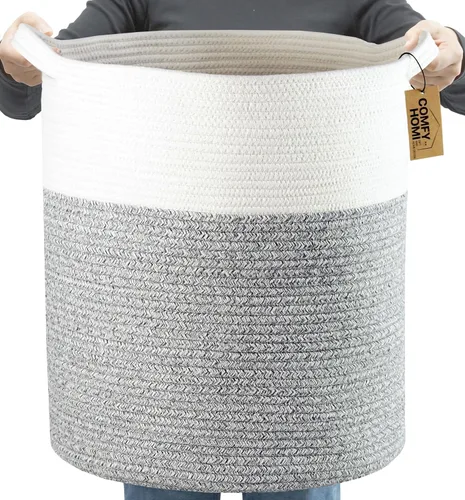 Miniatura 17 de COMFY-HOMI XXL Cesta grande de lavandería con asas, cesta de mantas para sala de estar Cesta decorativa tejida de cuerda de algodón, cesta