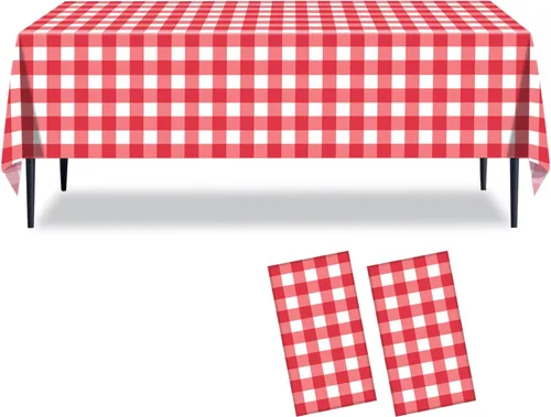 Miniatura 16 de Paquete de 2 manteles a cuadros blancos y negros de 54 x 108 pulgadas, desechables, de plástico, con bandera de carreras, impermeable, rectangular