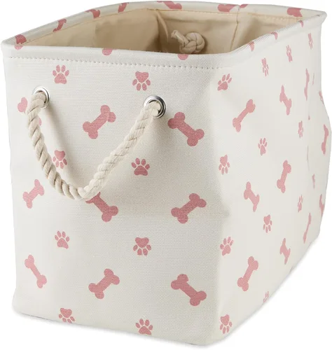 Miniatura 11 de Bone Dry - Colección de almacenamiento para mascotas con diseño de huella de pata y hueso, rectángulo pequeño, 14x8x9 pulgadas, color rosa 2-Rosa