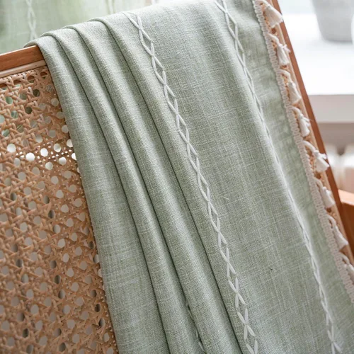Miniatura 8 de Cortinas Verde Salvia Boho Granja para Dormitorio Sala de Estar 63 Pulgadas de Largo Cortinas 2 Paneles Algodón Lino Cortina de Ventana, Cortina