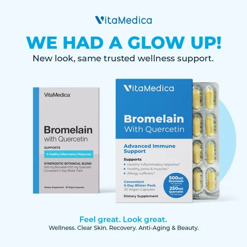 Miniatura 2 de VitaMedica Suplemento de bromelina y quercetina - 500 mg de bromelina 250 mg de quercetina - 2400 GDU para inmunidad, apoyo articular, inflamación