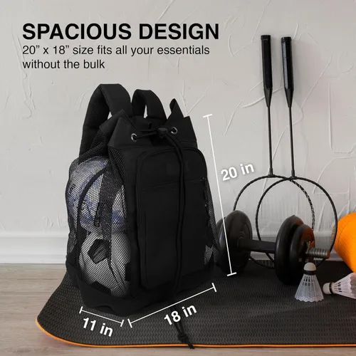 Miniatura 5 de Fitdom Mochila de equipaje de malla resistente pequeña para equipos con correa de hombro ajustable para entrenador. 2 compartimentos de diferentes