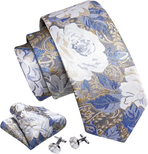 Miniatura 224 de Barry.Wang - Juego de corbata de seda para hombre, diseño de cachemira, pañuelo y gemelos de bolsillo