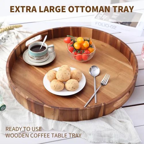 Miniatura 3 de Bandeja extra grande de 20" de madera de acacia con asas - Bandeja de madera para otomano, mesa de café, charcutería, cama y desayuno