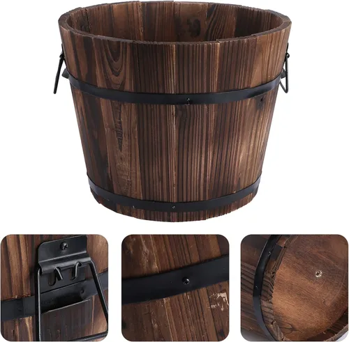 Miniatura 4 de Yardwe Cubos de barril de madera para whisky con asa, maceta de flores, macetas, cajas para cafetería, jardín, plantas hidropónicas