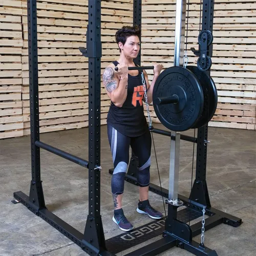 Miniatura 4 de Rugged Strength & Fitness Power Rack (Y100P3) con accesorio Lat - Juego de pesas de 300 libras incluido, ideal para entrenamiento de fuerza