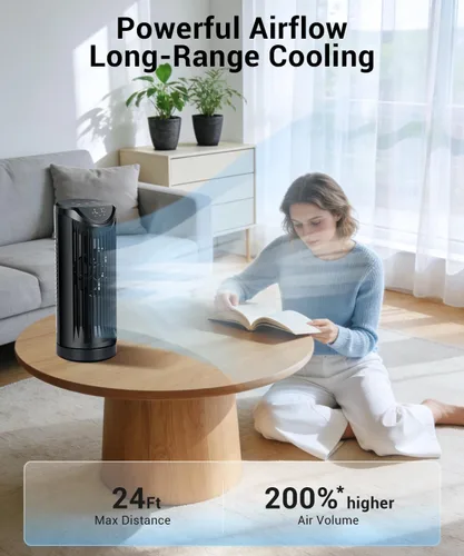 Miniatura 2 de Ventilador de torre personal para dormitorio, ventilador de mesa de escritorio portátil, ventilador de pie de refrigeración con 3 velocidades