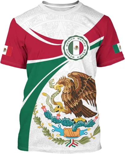 Miniatura 7 de Camiseta de manga corta con cuello redondo y bandera mexicana, camiseta 3D unisex