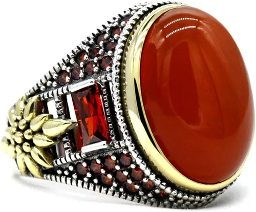 Miniatura 2 de Qida Solid 925 Sterling Silver Ring for Men Onyx Stone Ring Turkish Handmade Agate Silver Luxury Vintage Men's Ring