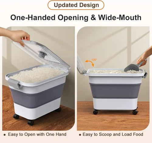Miniatura 3 de Komzon Contenedor de almacenamiento de arroz, contenedores de almacenamiento de alimentos plegables herméticos 6-20 libras, contenedor dispensador